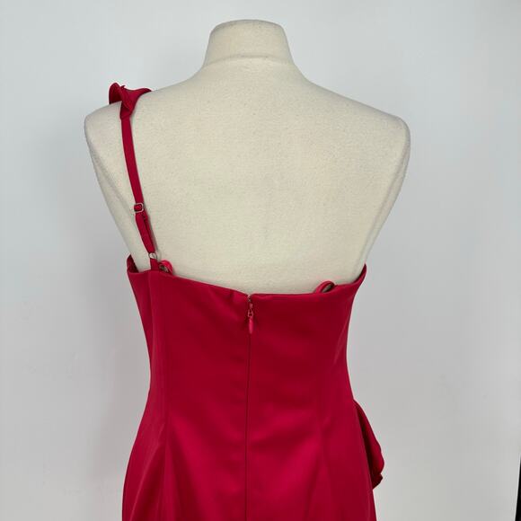 BCBDMaxAzria Womens 12 One Shoulder Mini Cocktail Dress Berry Red Y2K Ruffles - Picture 6 of 12